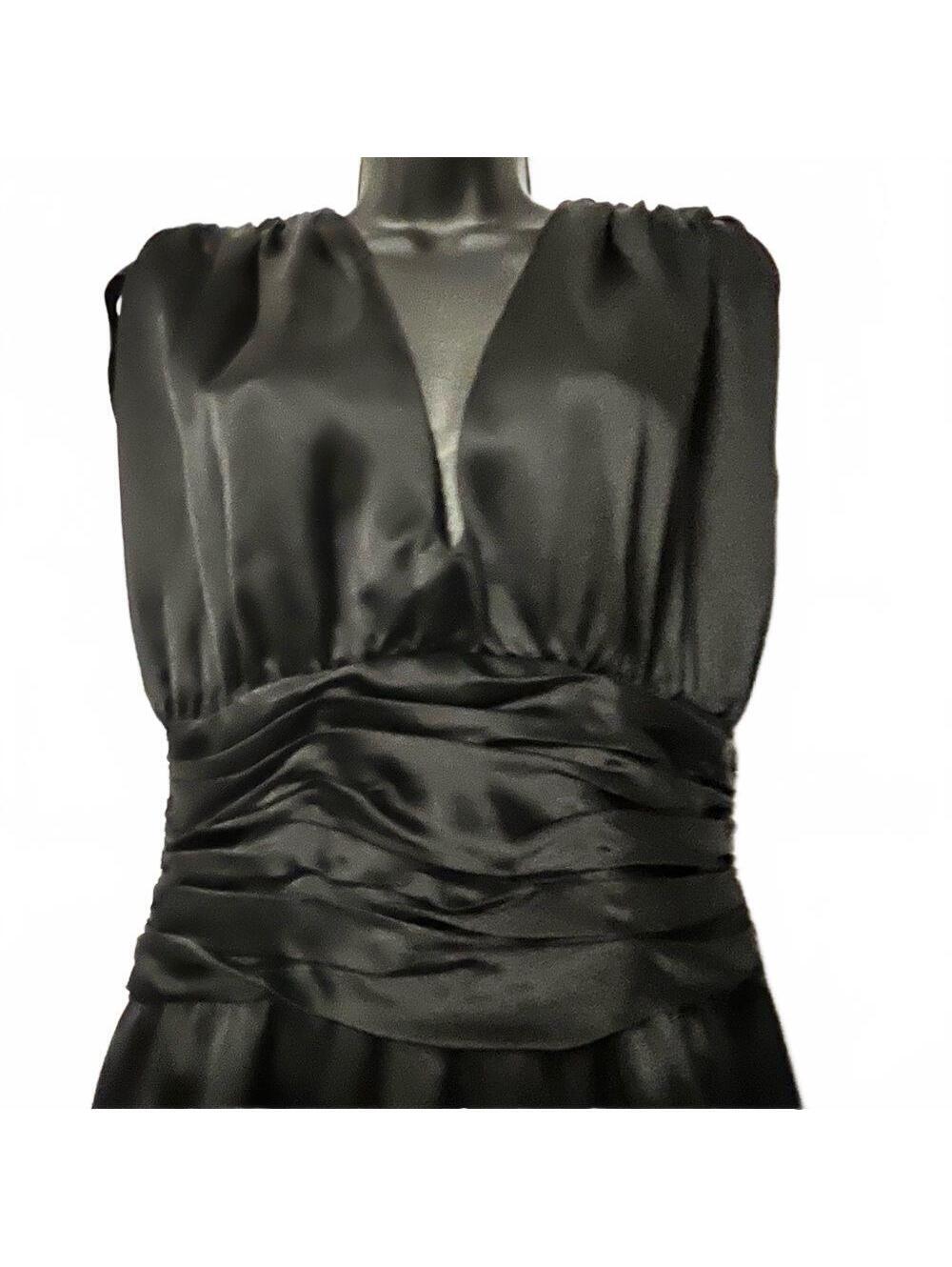 Jill Stuart Black 100% Silk Sleeveless Deep Plunge Ruched Sheath Mini Dress 6